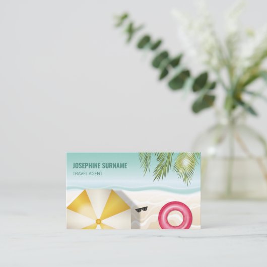 Tropische Palm verlaat Blue Ocean Beach reisagent Visitekaartje (Staand voorkant)