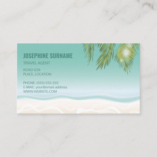 Tropische Palm verlaat Blue Ocean Beach reisagent Visitekaartje (Achterkant)