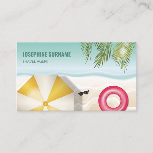 Tropische Palm verlaat Blue Ocean Beach reisagent Visitekaartje (Voorkant)