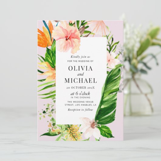 tropische palm verlaat bruiloft uitnodiging (Staand voorkant)