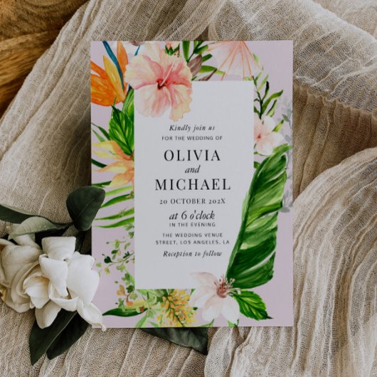 tropische palm verlaat bruiloft uitnodiging