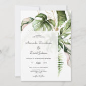Tropische palm verlaat zomer moderne bruiloft kaart (Voorkant)