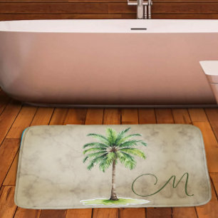 Tropische palm Waterverf boom Monogram Elegant Badmat