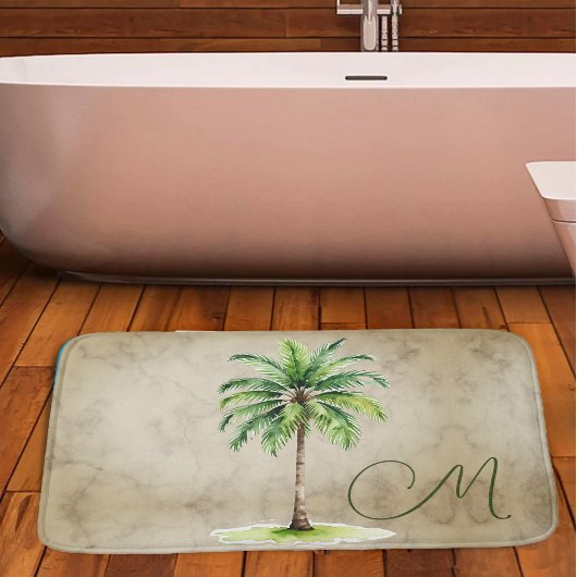 Tropische palm Waterverf boom Monogram Elegant Badmat