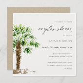 Tropische palm Waterverf Couples Shower Invite Bedankkaart (Voorkant / Achterkant)