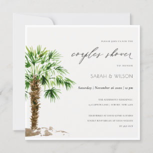 Tropische palm Waterverf Couples Shower Invite Bedankkaart