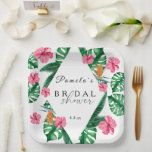 Tropische Palm Waterverf geometrisch Vrijgezellenf Papieren Bordje<br><div class="desc">Tropical Palms Waterverf Bruidsdouche uitnodiging. Het design heeft een waterverf boeket van klassiek strandbloemengroen en -waterverven,  waaronder blush pink hibiscus,  sinaasappel en blauw paradijsvogeltje,  groen groen groen en donkergroen palmblad.</div>