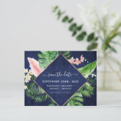 Tropische Palm Waterverf Navy Blue Save the Date Aankondigingskaart (Staand voorkant)