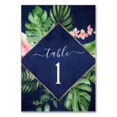 Tropische Palm Waterverf Navy Blue Wedding Kaart (Achterkant)
