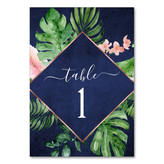 Tropische Palm Waterverf Navy Blue Wedding Kaart (Voorkant)