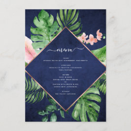 Tropische Palm Waterverf Navy Blue Wedding Menu