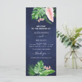 Tropische palm Waterverf Navy Blue Wedding Program (Staand voorkant)