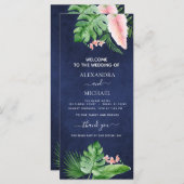 Tropische palm Waterverf Navy Blue Wedding Program (Voorkant / Achterkant)