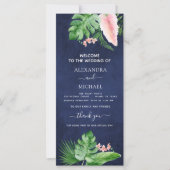 Tropische palm Waterverf Navy Blue Wedding Program (Voorkant)