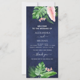 Tropische palm Waterverf Navy Blue Wedding Program