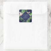 Tropische Palm Waterverf Navy Blue Wedding Seal Vierkante Sticker (Tas)