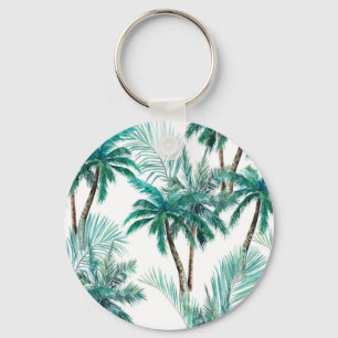 Tropische palm: Waterverf Oerwoud. Sleutelhanger