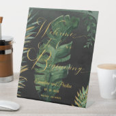 Tropische palm welkom aan ons begin reclamebord met voetstuk (Insitu)