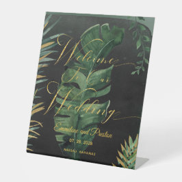 Tropische Palm Welkom op onze bruiloft Reclamebord Met Voetstuk
