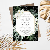 Tropische Palm & Wit Bloemen Bruiloft V2B LNM Zwar Kaart