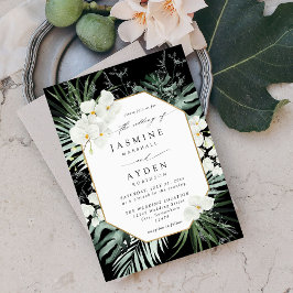 Tropische Palm & Wit Bloemen Bruiloft V2B LNM Zwar Kaart