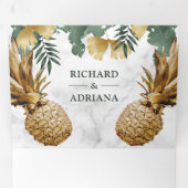 Tropische Palm Wit Marmer Goud Ananas Bruiloft Drieluik Uitnodiging (Binnenzijde eerst)