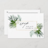 Tropische Palm & Witte Bloem met maaltijd RSVP kaa (Voorkant / Achterkant)