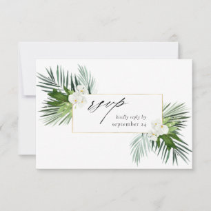 Tropische Palm & Witte Bloem met maaltijd RSVP kaa Kaartje