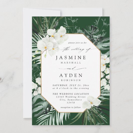 Tropische Palm & Witte Bloemen Bruiloft V2B LNM Gr Kaart (Voorkant)