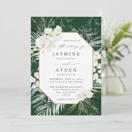 Tropische Palm & Witte Bloemen Bruiloft V2B LNM Gr Kaart (Staand voorkant)
