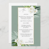 Tropische Palm & Witte Bloemen Menu - Mint Green Kaart (Voorkant / Achterkant)