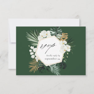 Tropische Palm & Witte Bloemen w Maaltijd RSVP Kaa Kaartje