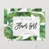 tropische palm zal je mijn bloemenmeisje zijn aankondigingskaart (Voorkant / Achterkant)