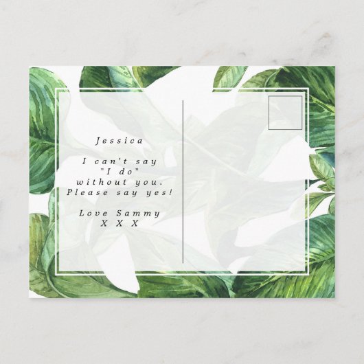 tropische palm zal je mijn bloemenmeisje zijn aankondigingskaart (Achterkant)