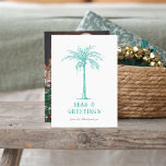 Tropische Palm Zeeen en Groeten Kerstfoto Feestdagenkaart<br><div class="desc">Stuur dit seizoen uw kerstgroeten met dit moderne blauwgroen,  witte en grijze vakantieontwerp met elegante typografie en een tropische palmboom met de woorden "Zeeen en groeten" op de voorkant en uw favoriete foto op de achterkant van de kaart.</div>