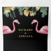 Tropische Palm Zwart Goud Flamingo Paar Huwelijk Drieluik Uitnodiging (Binnenzijde eerst)