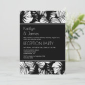 Tropische palm zwart-wit huwelijksreceptie kaart (Staand voorkant)
