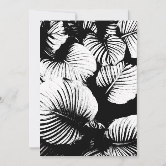 Tropische palm zwart-wit huwelijksreceptie kaart (Achterkant)