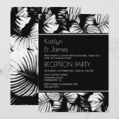 Tropische palm zwart-wit huwelijksreceptie kaart (Voorkant / Achterkant)