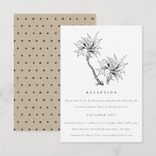 Tropische Palm Zwart Wit Schets Trouwreceptie Informatiekaartje (Voorkant / Achterkant)