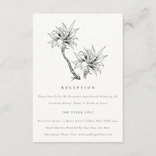 Tropische Palm Zwart Wit Schets Trouwreceptie Informatiekaartje (Voorkant)