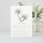 Tropische Palm Zwart Wit Schets Trouwreceptie Informatiekaartje (Staand voorkant)