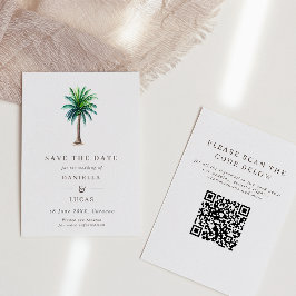 Tropische palmbestemming voor bruiloft QR-code Save The Date
