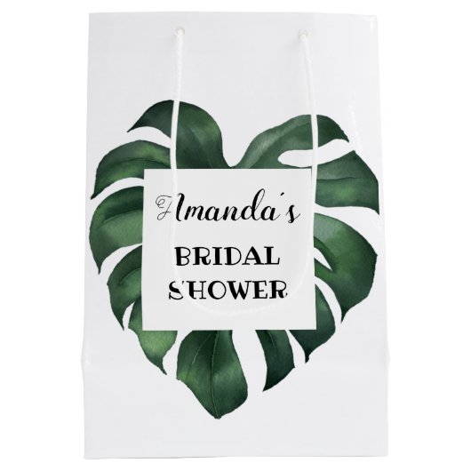 Tropische palmblad Bruidsdouche Medium Cadeauzakje (Achterkant)