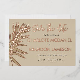 Tropische palmblad bruiloft Bewaar de datum Folie Uitnodiging