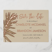 Tropische palmblad bruiloft Bewaar de datum Folie Uitnodiging (Voorkant)