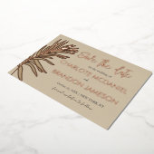 Tropische palmblad bruiloft Bewaar de datum Folie Uitnodiging (Gedraaid)