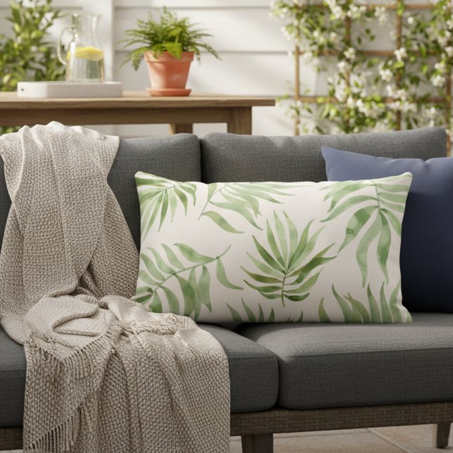 Tropische palmblad buitenkussen (Stylish tropical print pillow for your home!)