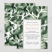 Tropische palmblad-huwelijksaankondiging in waterc aankondiging (Voorkant / Achterkant)