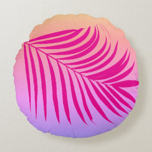 Tropische Palmblad Kunst Heet Roze Oranje Meisjesa Rond Kussen